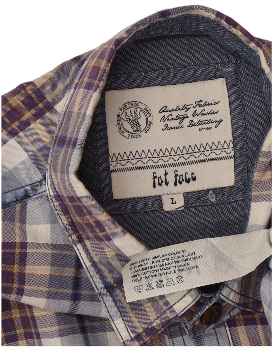 Camisa de hombre Fat Face de algodón con cuadros azules grandes