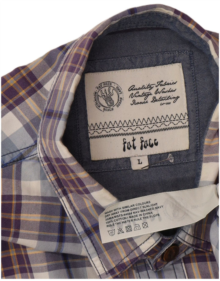 Camisa de hombre Fat Face de algodón con cuadros azules grandes