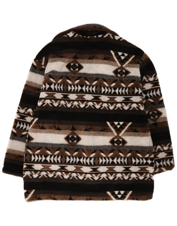 Vintage mujer oversize punto duffle abrigo Reino Unido 10/12 Pequeño Marrón Fair Isle