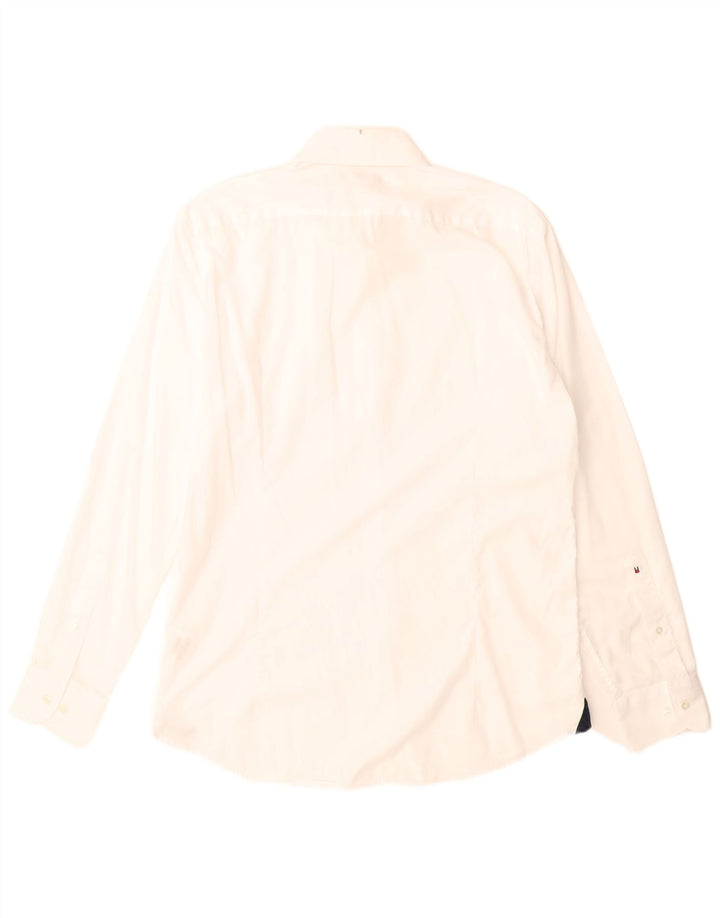 Tommy Hilfiger Camisa ajustada a medida de algodón blanco mediano para hombre
