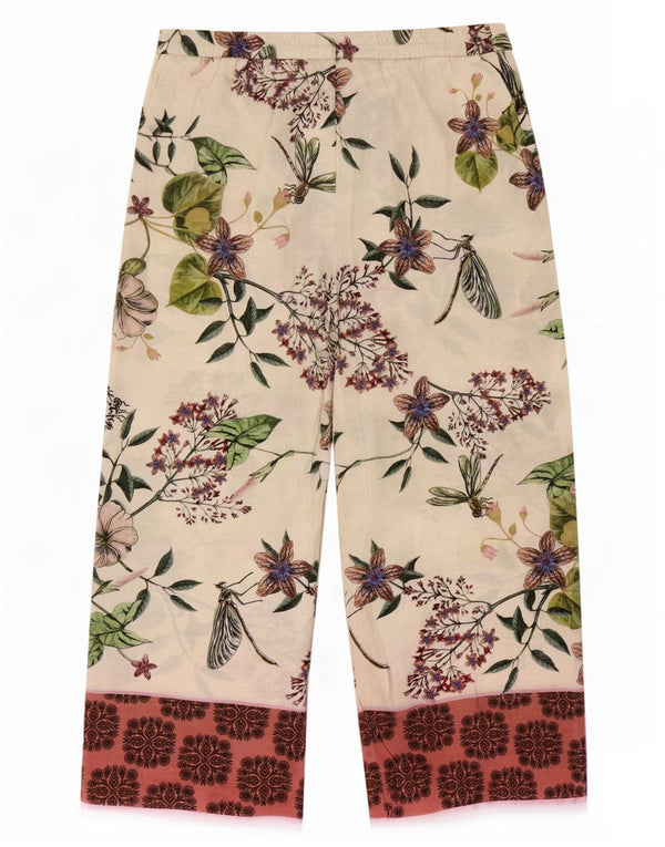 Zara Mujer Pantalón Holgado XL W32 L30 Poliéster Floral Blanco Roto