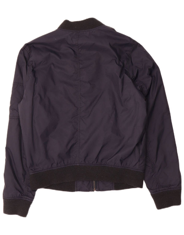 Hollister Mens Bomber Jacket UK 38 Medio Azul Marino Poliéster