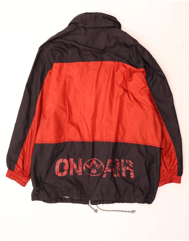 Vintage hombres gráfico chaqueta de lluvia Reino Unido 42 XL rojo colorblock poliamida
