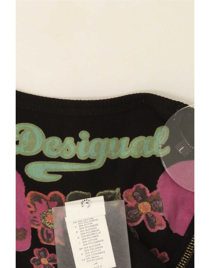 Desigual Mujer Chaleco Top Reino Unido 14 Grande Algodón Negro