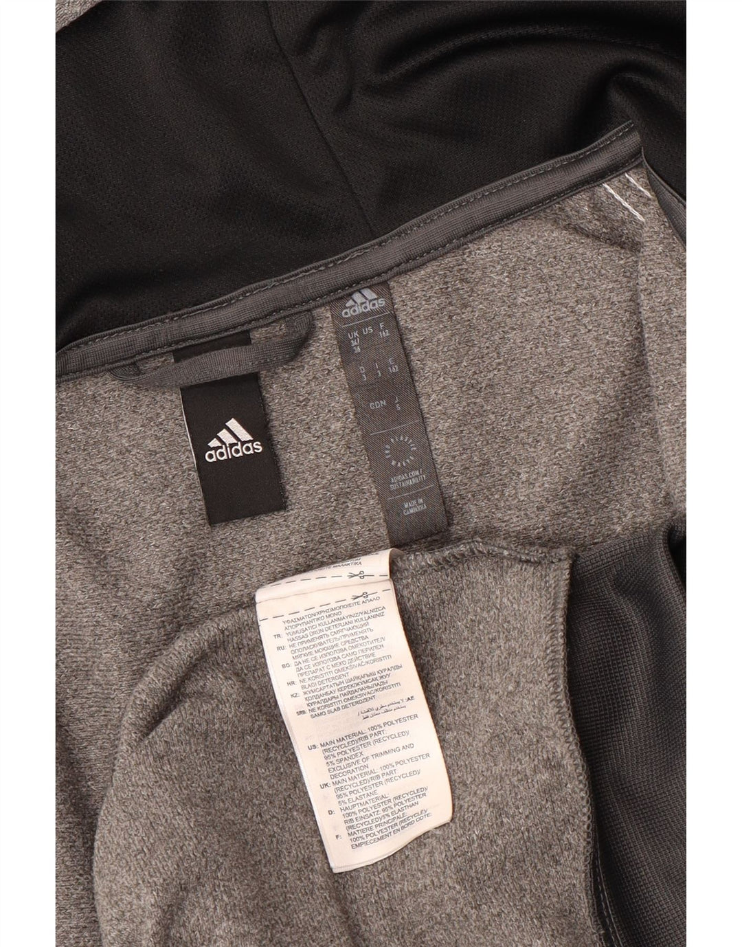Adidas - Sudadera con capucha para hombre con cremallera, talla 34/36, poliéster gris pequeño