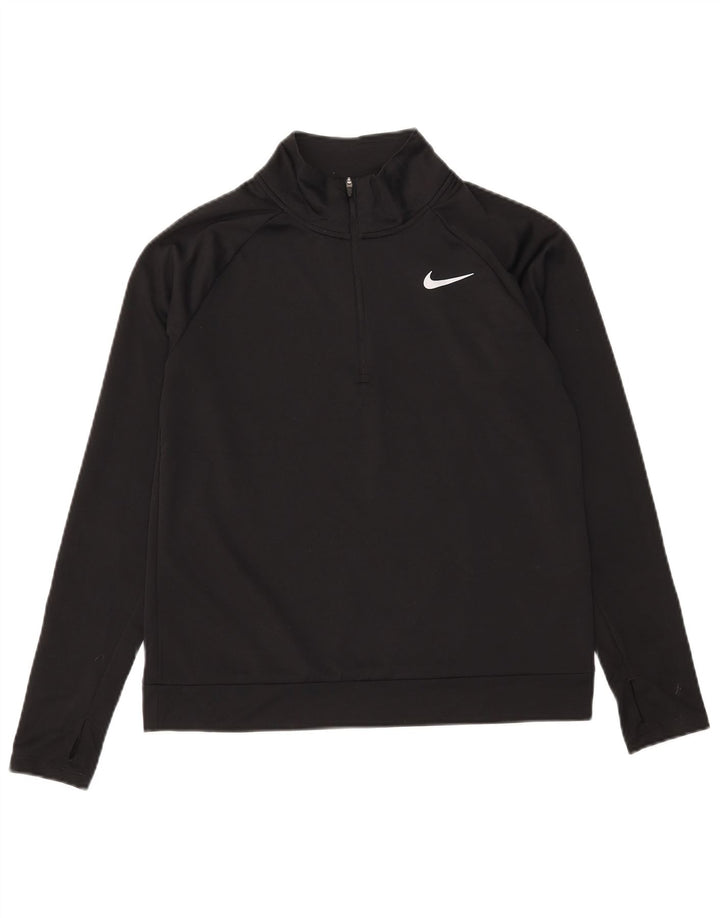 NIKE Mujer Dri Fit Zip Neck Jersey Chándal Top UK 10 Small Negro