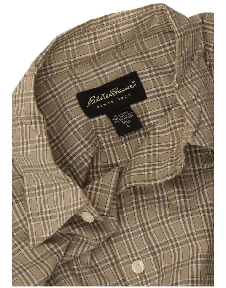 EDDIE BAUER Camisa alta para hombre Algodón a cuadros caqui grande