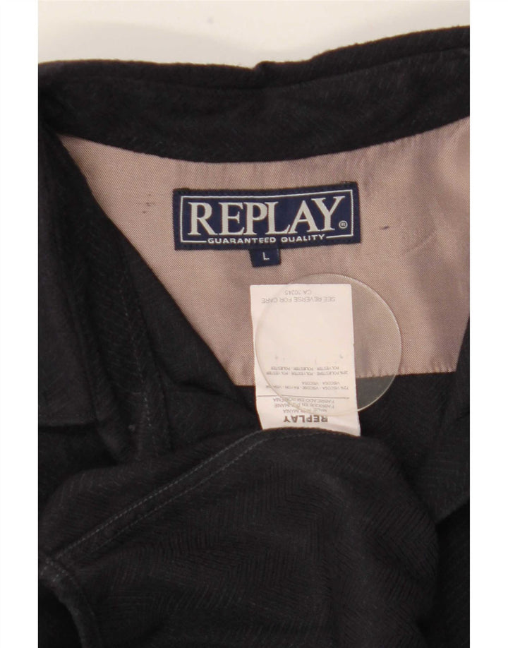 Camisa Replay para hombre de viscosa Chevron azul marino grande