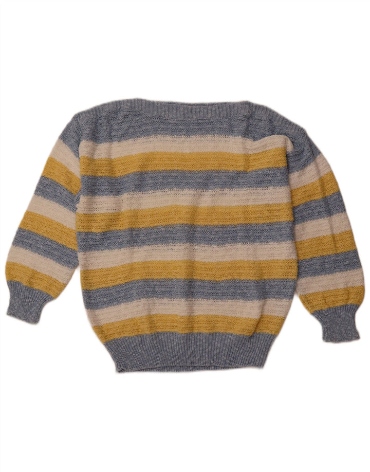 VINTAGE Jersey de cuello barco para mujer IT 42 Algodón a rayas azul medio