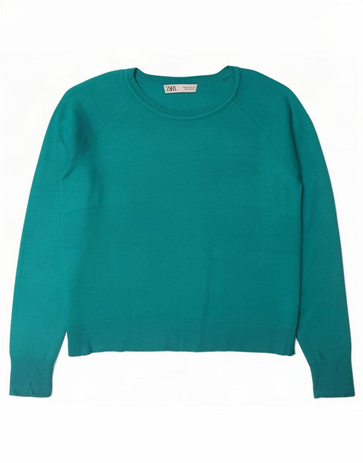 Zara - Jersey extragrande con cuello barco para mujer, talla 40, color turquesa mediano