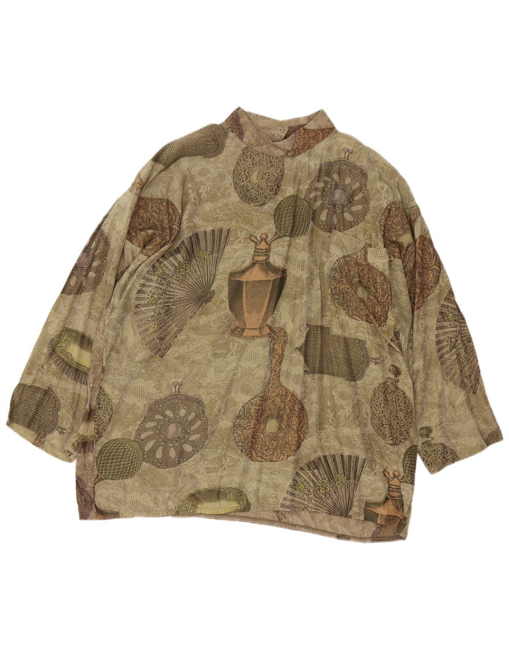 Vintage mujer patrón abstracto blusa Top Reino Unido 10 pequeño verde retro