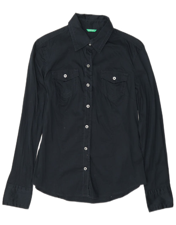 Camisa Benetton Mujer ES 40 Small Azul Marino Algodón