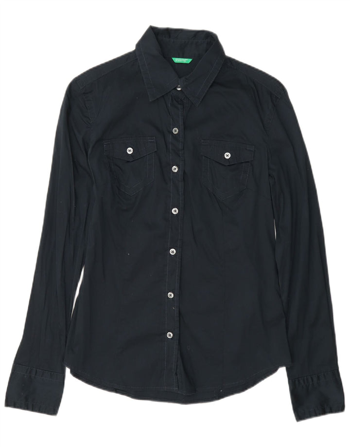 Camisa Benetton Mujer ES 40 Small Azul Marino Algodón