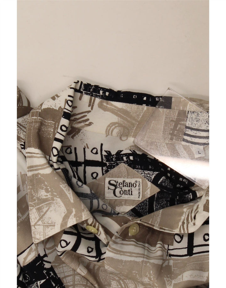 Vintage hombres camisa de manga corta gran patchwork beige