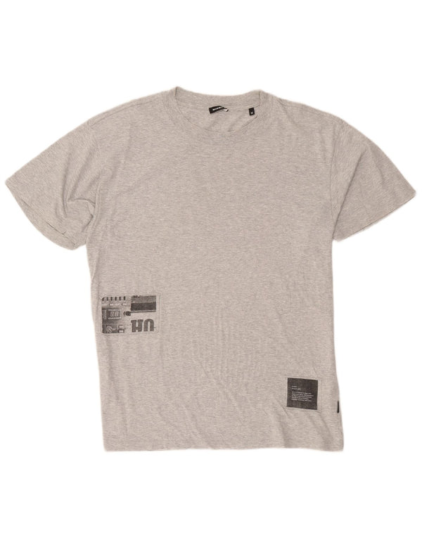 Diesel Hombre Camiseta Gráfica Top De Algodón Moteado Gris Medio