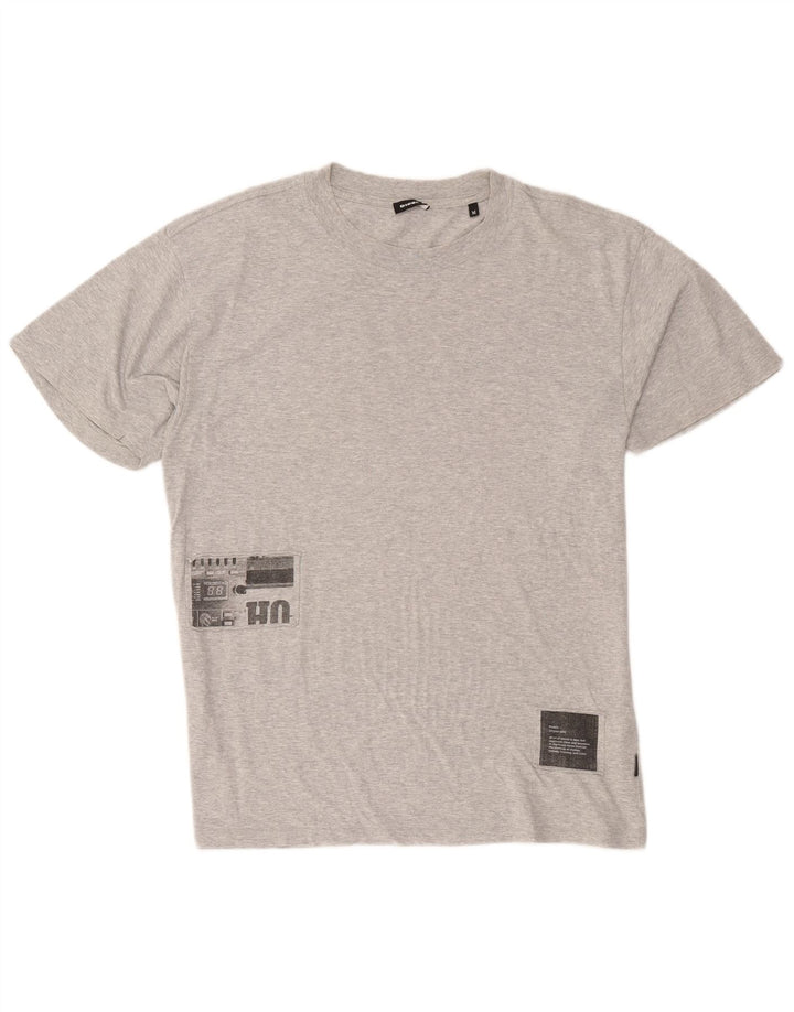 Diesel Hombre Camiseta Gráfica Top De Algodón Moteado Gris Medio