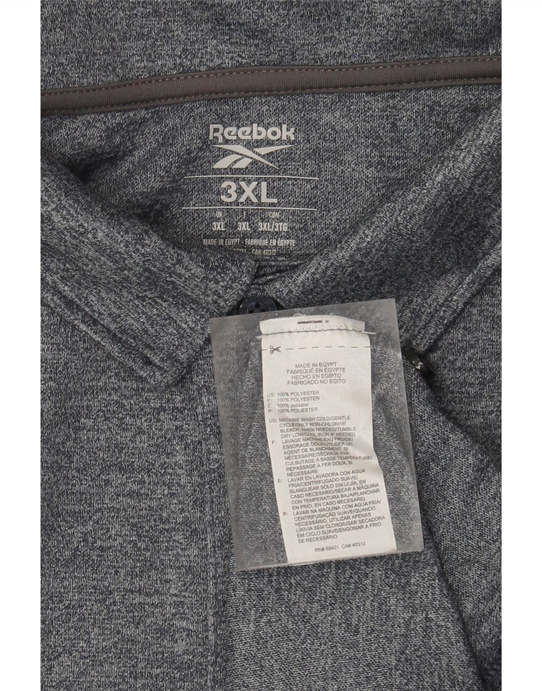 Polo Reebok para hombre 3XL Poliéster moteado gris