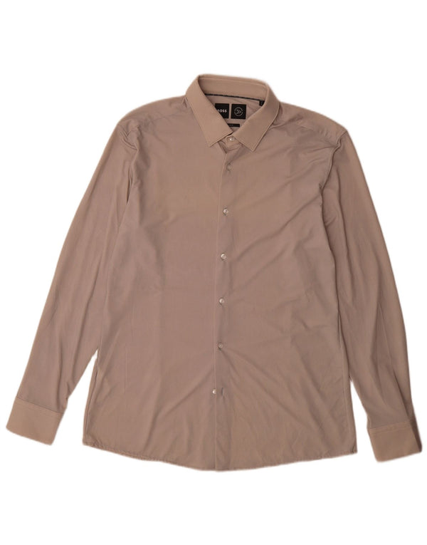 Camisa Hugo Boss Hombre Slim Fit Talla 42 16 1/2 Grande Poliamida Beige