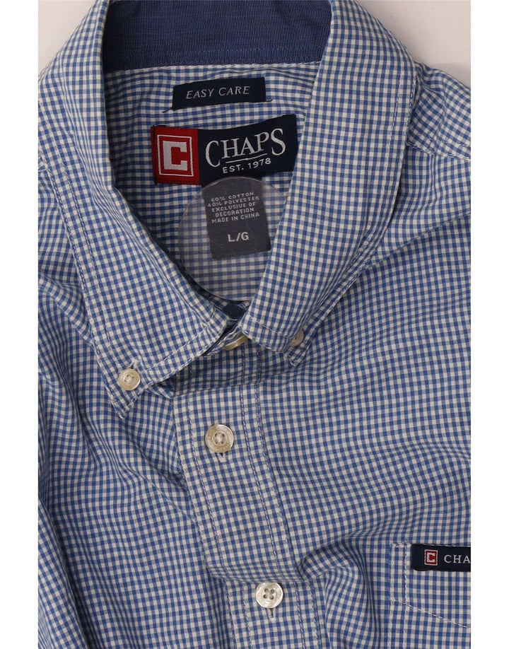 Chaps Camisa de fácil cuidado para hombre de algodón a cuadros azul grande
