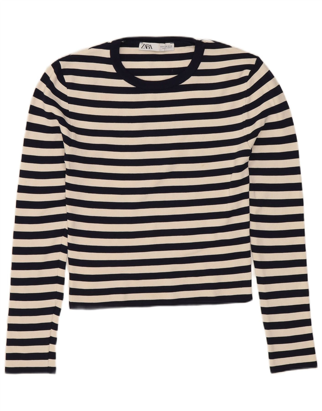 ZARA Mujer Crop Top Manga Larga UK 40 Mediano Poliamida A Rayas Azul Marino