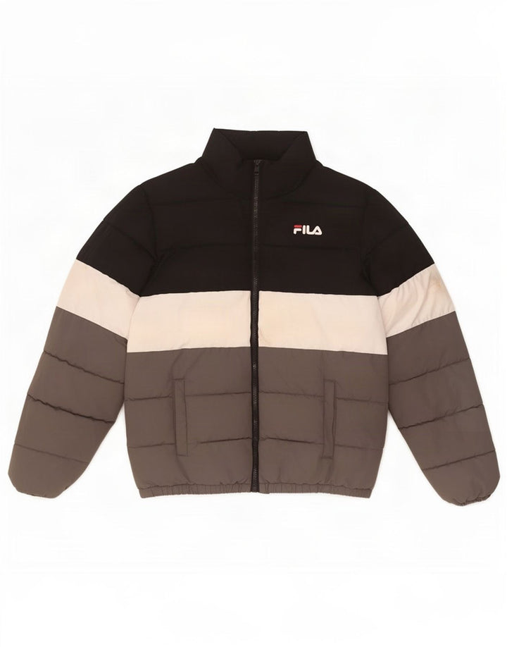Fila Chaqueta acolchada con gráfico para niños 12-13 años Poliéster color block negro