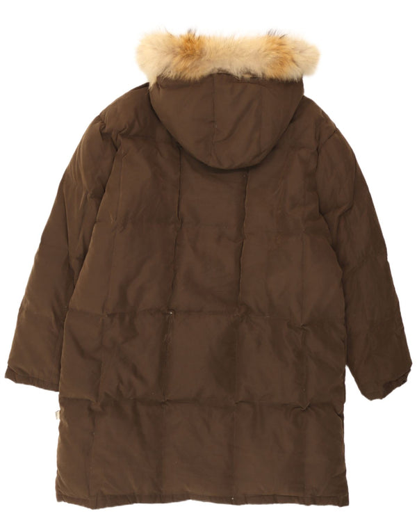 Vintage Mens Hooded Padded Coat UK 44 2XL Brown Polyester