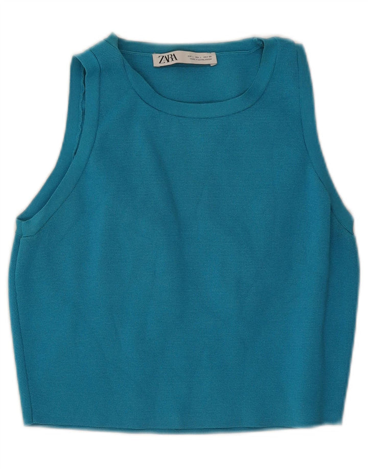 Zara Mujer Crop Vest Top UK 44 Large Viscosa Azul