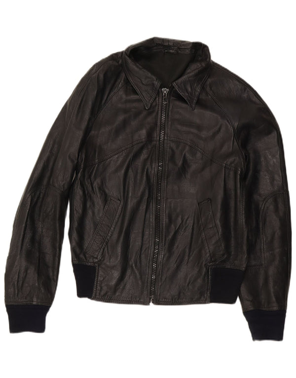 Vintage mujer bombardero chaqueta de cuero IT 50 XL cuero negro