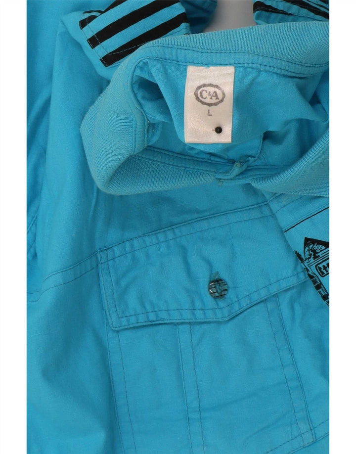 C & A - Camisa tipo jersey de manga corta para hombre, algodón azul grande