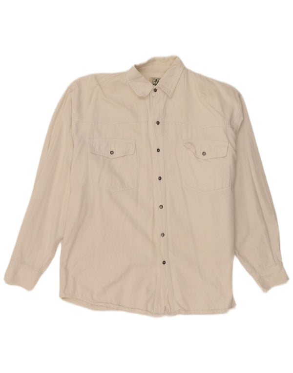 Anyway Camisa vaquera para hombre de algodón blanco roto grande