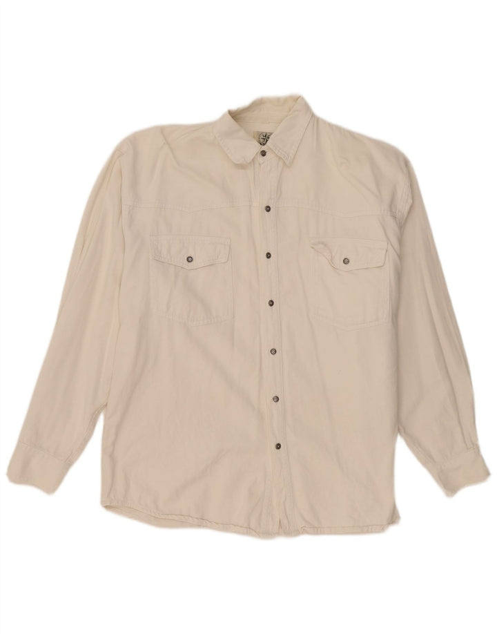 Anyway Camisa vaquera para hombre de algodón blanco roto grande