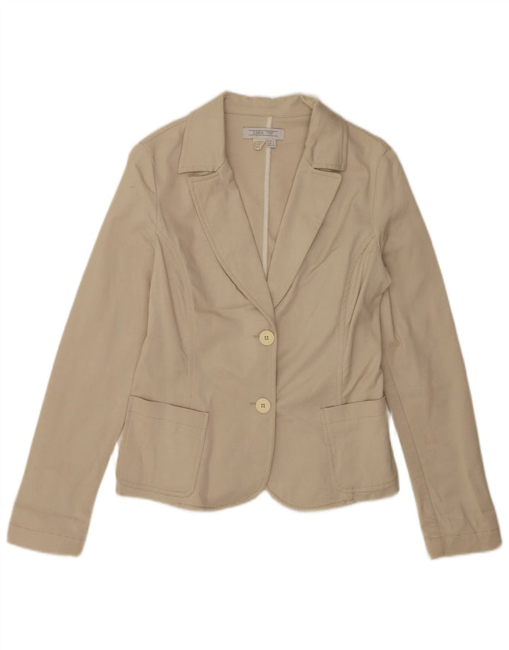 Zara Chaqueta Blazer De 2 Botones para Mujer UK 44 Grande Algodón Beige