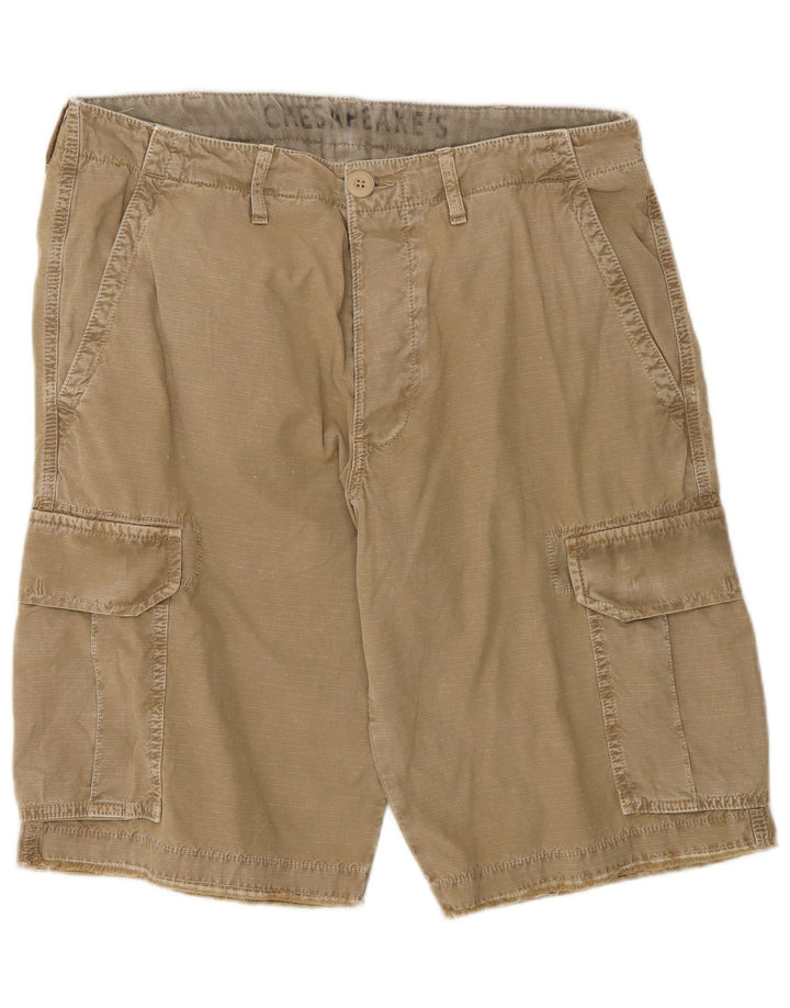Vintage hombres cargo pantalones cortos W33 medio caqui algodón a rayas