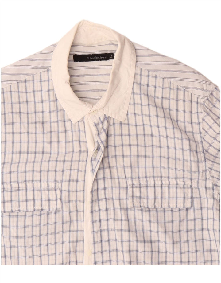 Calvin Klein Camisa De Manga Corta Para Hombre XL Algodón A Cuadros Blanco