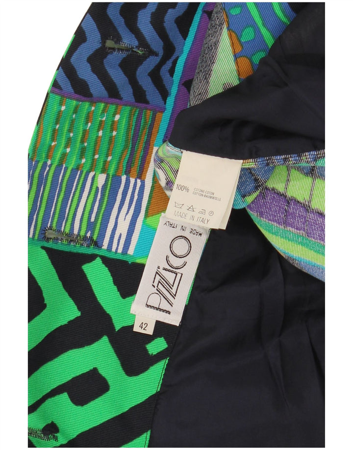 Vintage mujer 3 botones Blazer chaqueta IT 42 medio multicolor geométrico