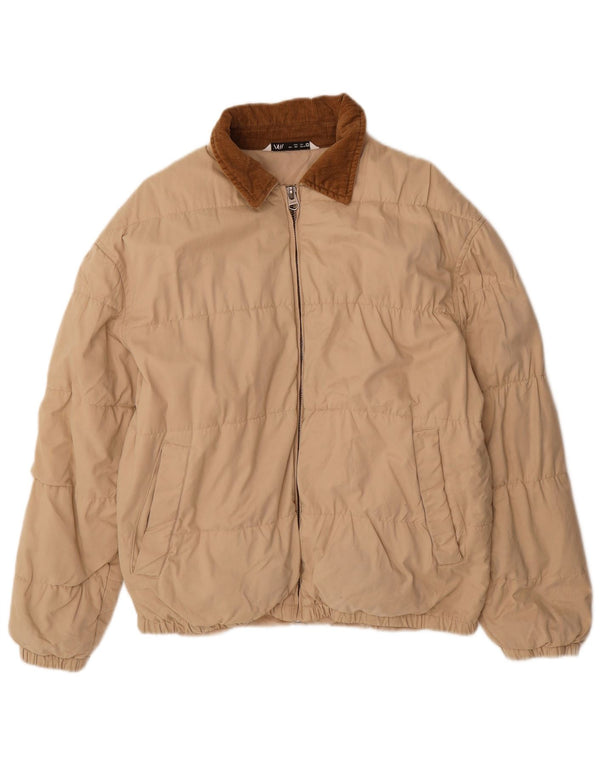 Zara Mens Bomber Jacket UK 40 Large Beige Colorblock Poliéster