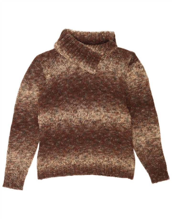 Vintage mujer rollo cuello jersey suéter Reino Unido 14 marrón medio moteado