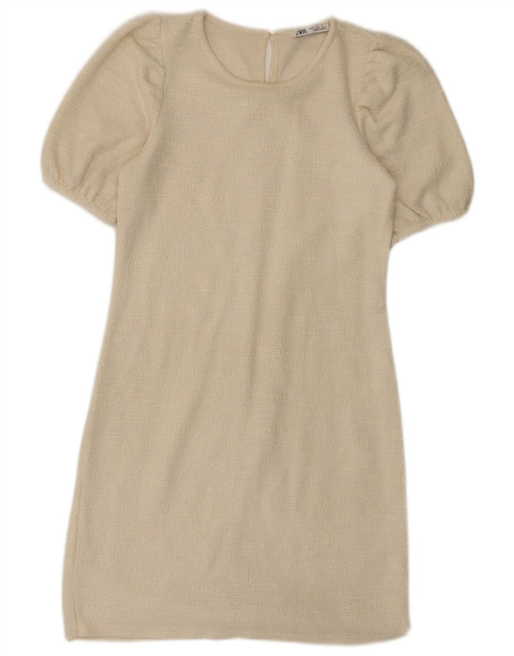 Zara Mujer Vestido Tubo Reino Unido 8 Pequeño Algodón Blanco Roto