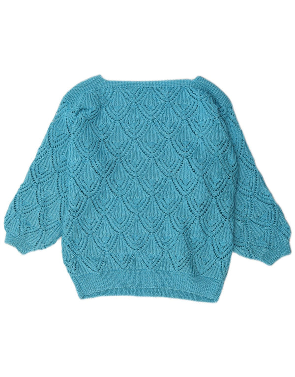 Vintage mujer barco cuello jersey suéter Reino Unido 14 azul grande