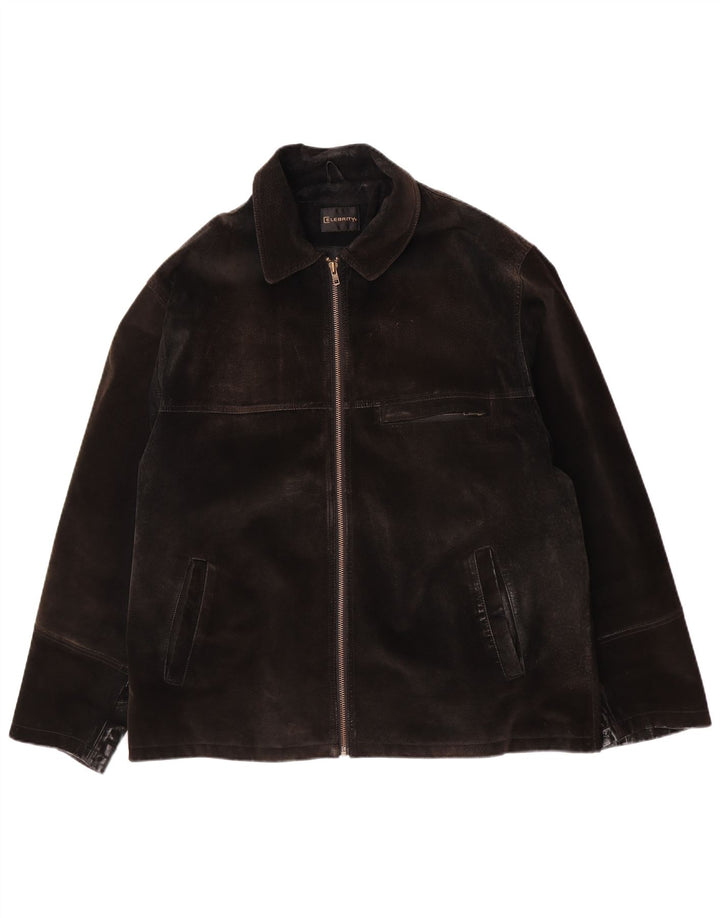 Vintage hombres ante chaqueta Reino Unido 42 XL cuero marrón