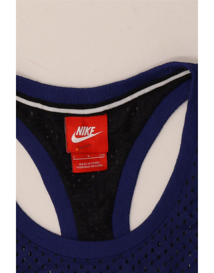 NIKE Womens Graphic Vest Top UK 8 Small Navy Blue Colourblock Polyester Vintage Nike and Second-Hand Nike from Messina Hembry 