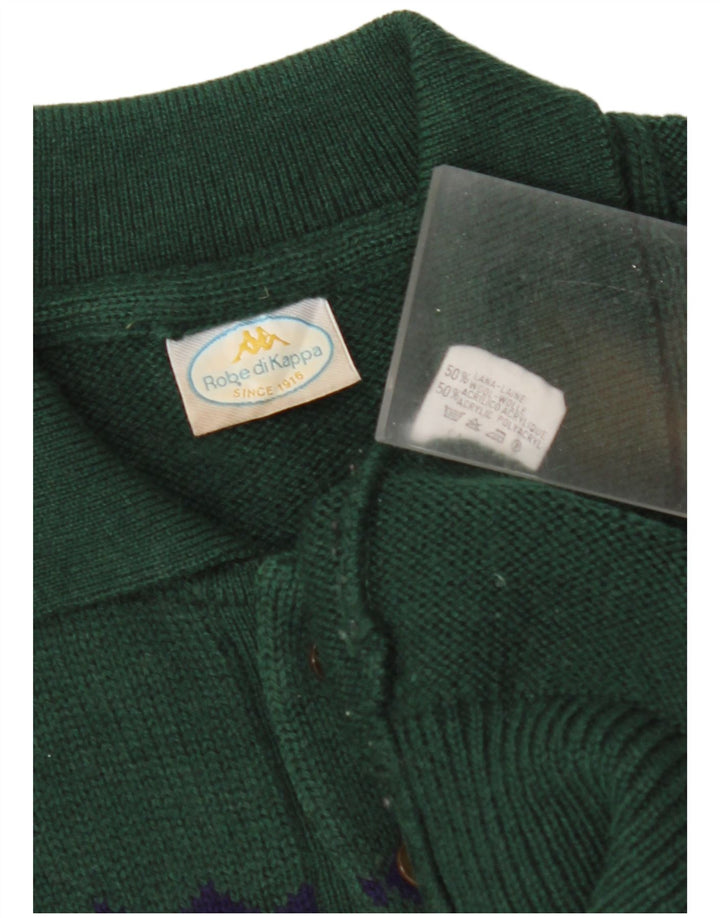 KAPPA Hombre Polo Cuello Jersey Jersey De Lana Geométrica Verde Medio
