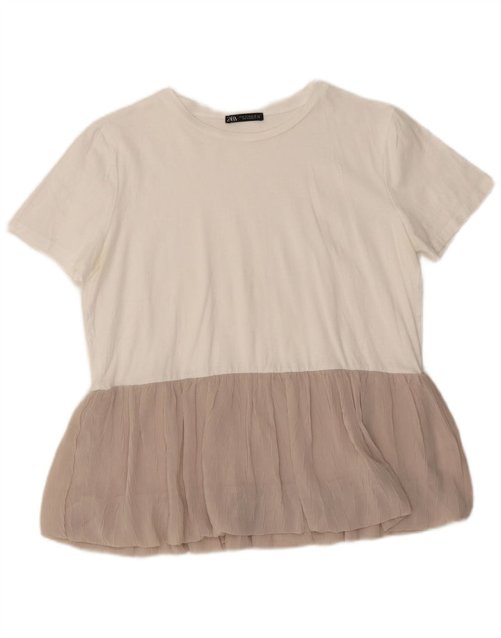 ZARA Mujer Blusa Top UK 44 Medio Blanco Colorblock