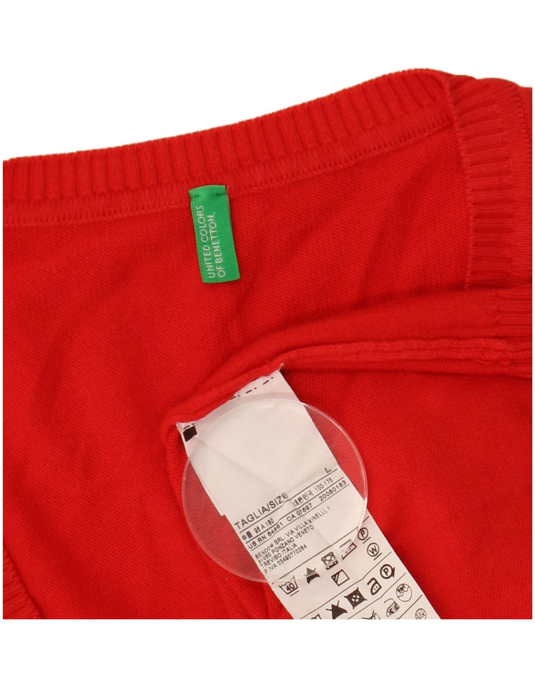 BENETTON Suéter con cuello en V para mujer UK 46 Grande Algodón rojo