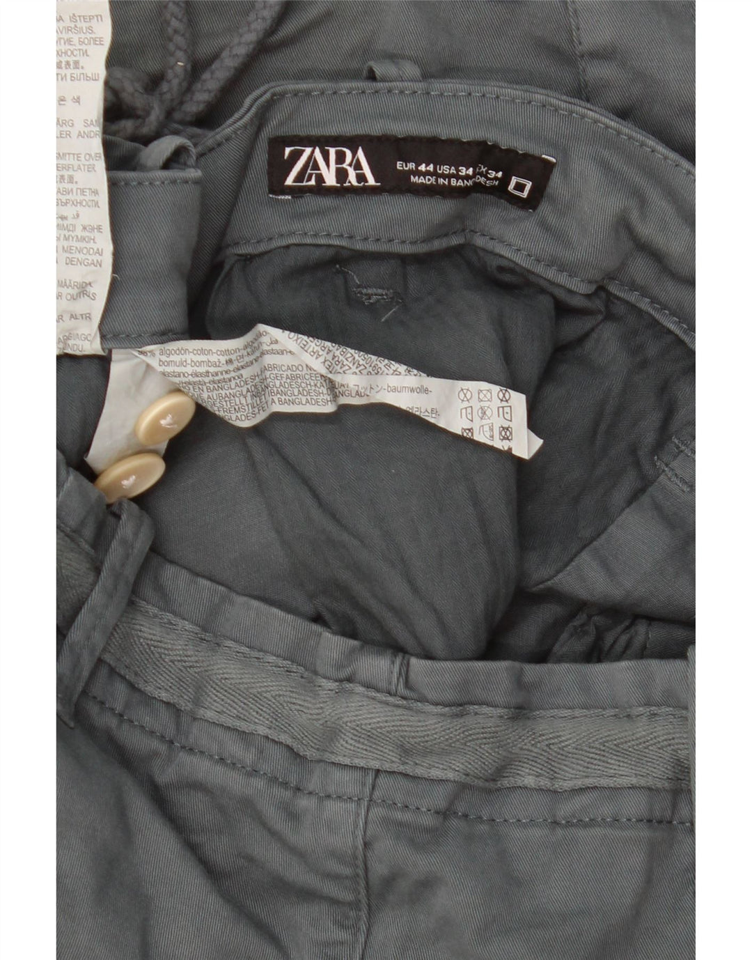 Zara Mens Chino Shorts EU 44 Large W34 Gris Algodón