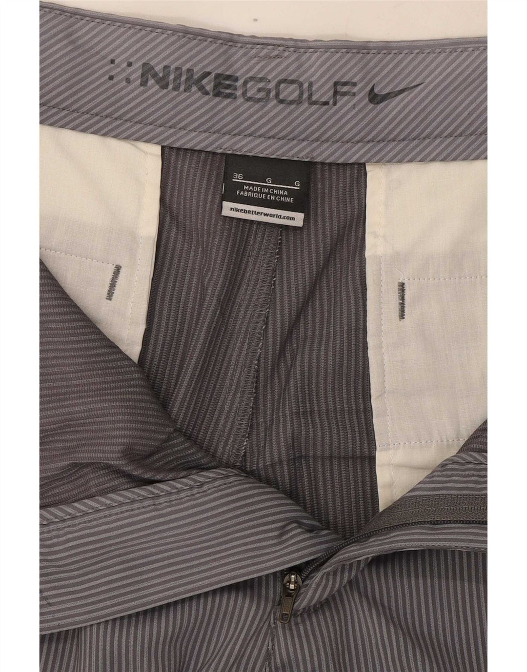 Pantalones cortos chinos de golf para hombre Nike W36 Poliéster gris a rayas grandes