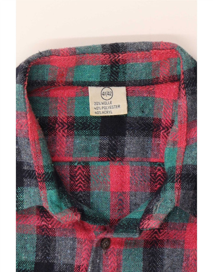 Camisa de franela vintage para hombre talla 41/42 poliéster a cuadros turquesa grande