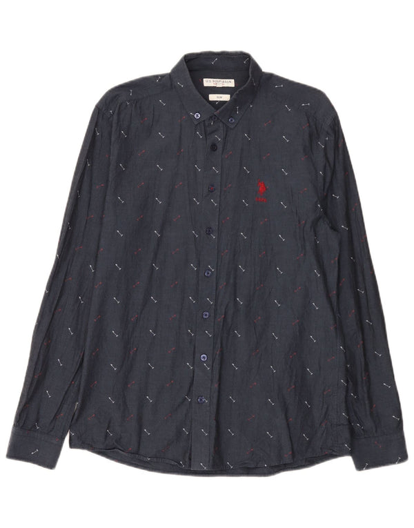 Asociación de Polo de EE. UU. Camisa Slim Con Estampado Abstracto De Algodón Azul Marino Medio Hombre