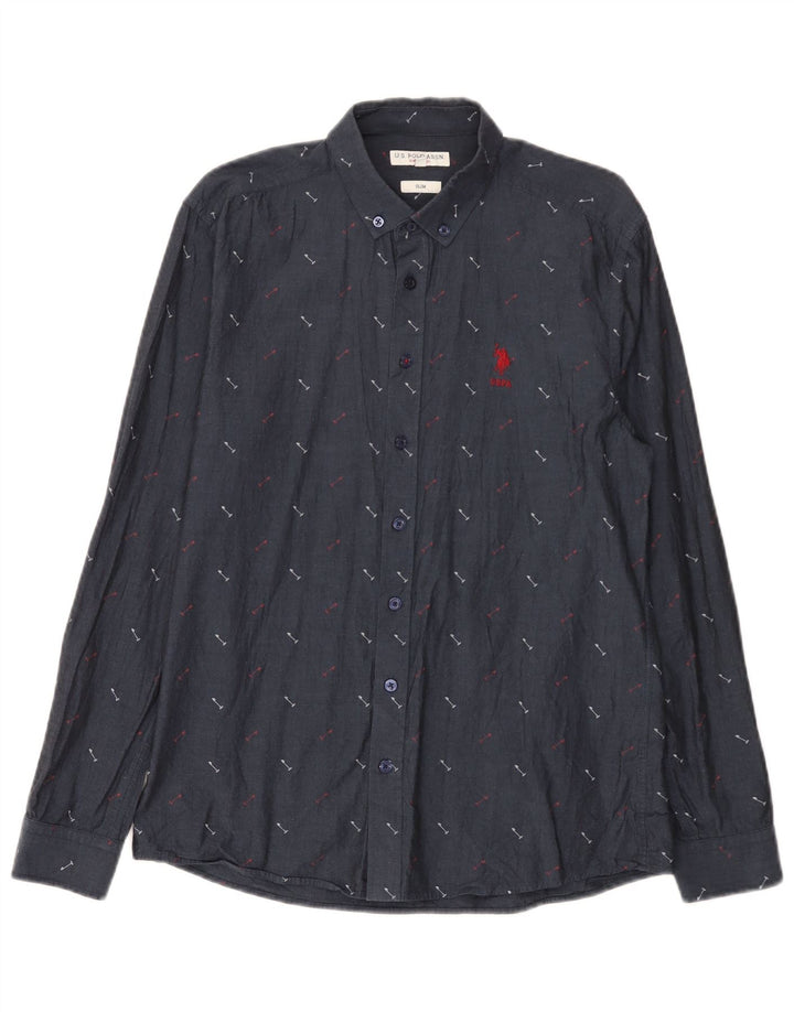 Asociación de Polo de EE. UU. Camisa Slim Con Estampado Abstracto De Algodón Azul Marino Medio Hombre