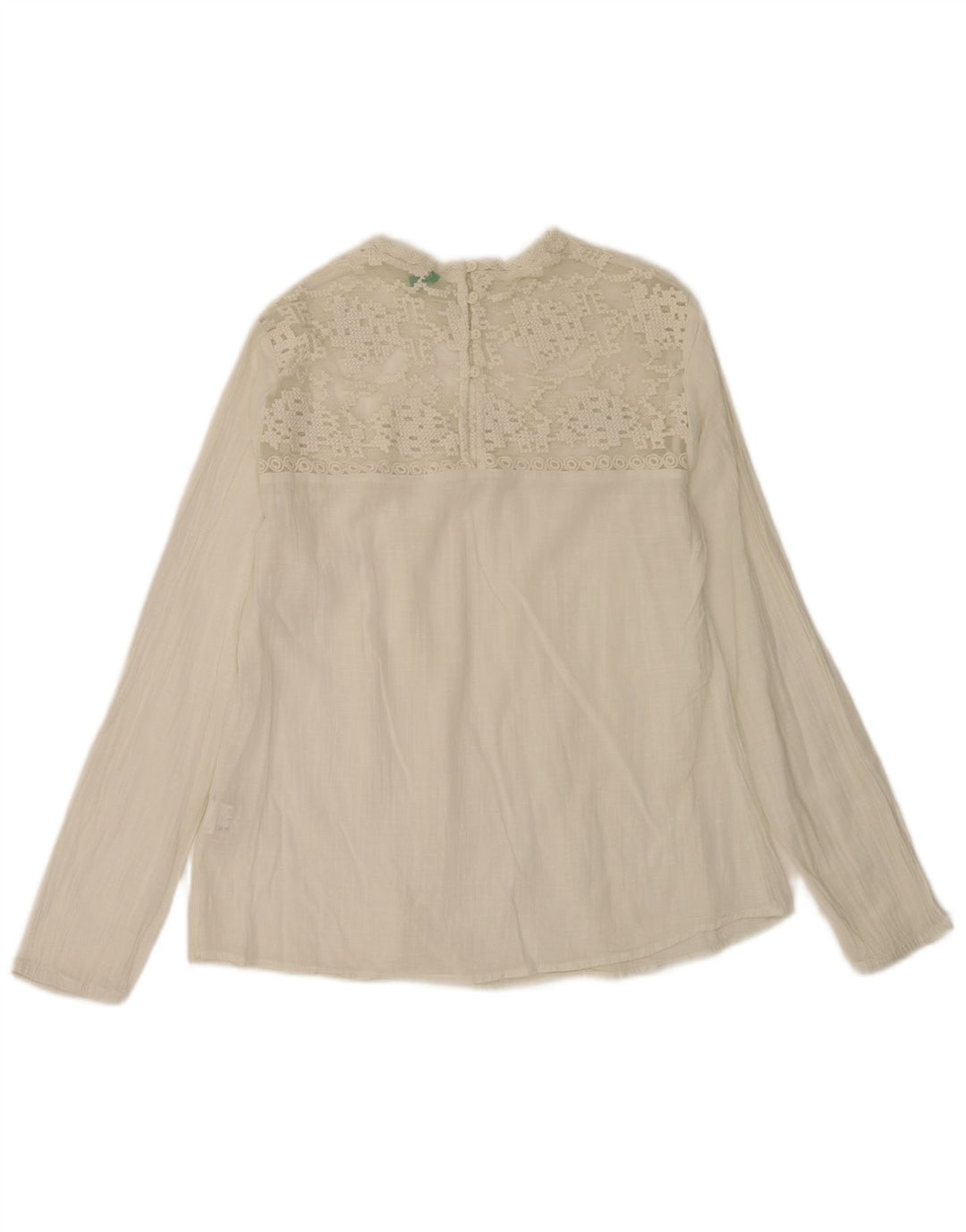 Benetton Blusa Extragrande De Manga Larga para Mujer UK 40 Small Algodón Blanco